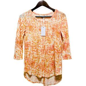 Rose + Olive Women's Sz S Round Neck 3/4 Sleeve Button-Up Back Tie-Dye Pink Rose